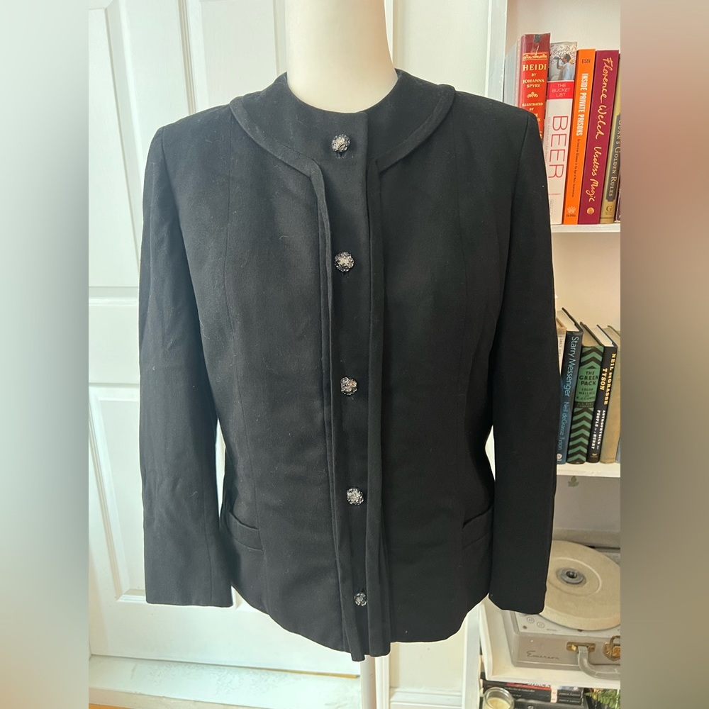 Vintage Black Jacket w/ Tie and Rhinestone Buttons